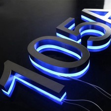 Metal Illuminated LED Blue Lighted Letter Address Plaque House Number Sign Logo