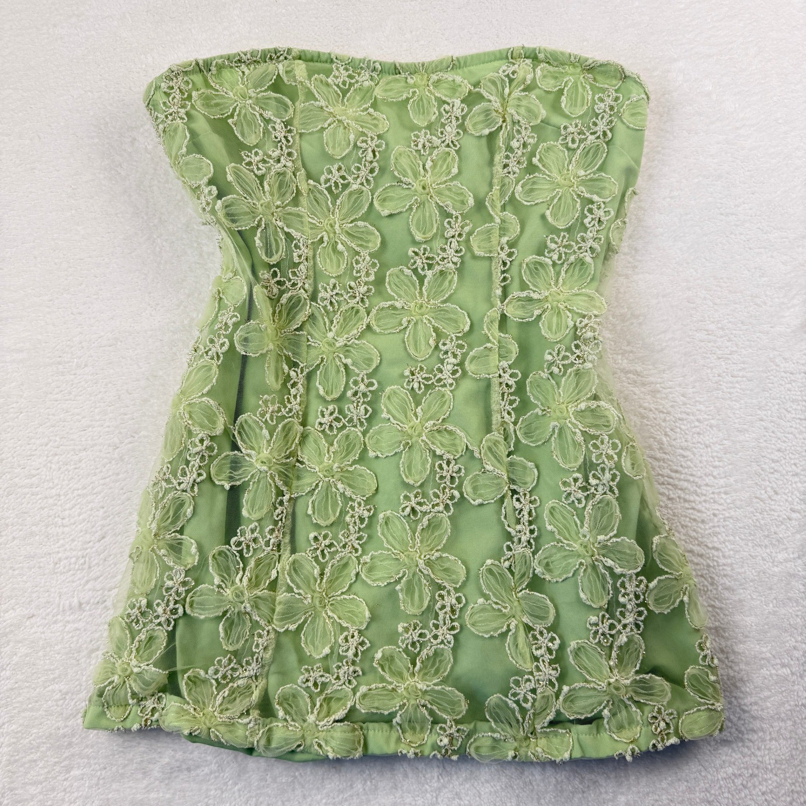 Floral Lace Strapless Tube Top Women L (Fit M?) Green Fairy Coquette Festival