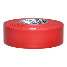 Flagging Tape, No Legend, Red, 1 3/16 In Wide X 300 Ft Length, Vinyl, 2.5 Mil,