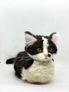 Handmade Wool Felt Black & White Cat Figure