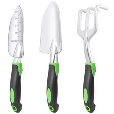 Garden Tools Set, 3 Pack Heavy Duty Gardening Tools Set Include Garden Shovel...