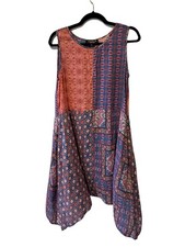 Feathers by Tolani Patchwork Geometric Boho  Modal Midi Dress Small Asymmetrical