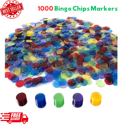 1000 Bingo Chip Markers 3/4'' Plastic Discs Mixed Colors Reusable Counting Chips