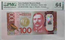 Reserve Bank New Zealand $100 2015-16 PMG 64 Polymer
