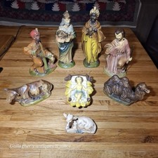 Vintage PAPER MACHE CHRISTMAS NATIVITY SET JAPAN HAND PAINTED Lot Set