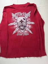 Vintage Affliction Muscle Shirt Adult Red Tan silver Skull Logo Men LRG USA MADE