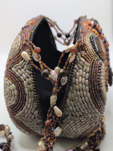 NWT Vintage Mary Frances Artisan Beaded Purse Brown Amber Gemstone Pearl Clutch - Picture 15 of 15