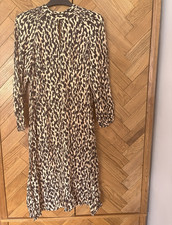 Principles Beige/Black Animal Print Midi Long Sleeve Chiffon Keyhole Dress 16