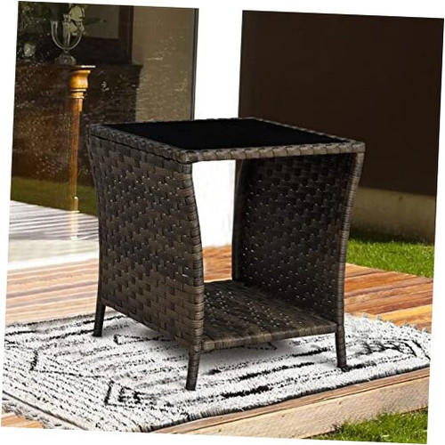 Wicker Side Coffee Table Outdoor Side Tables with Storage Bistro Table Patio