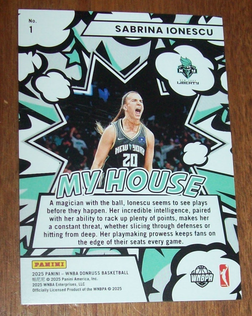 2025 Panini WNBA Donruss Basketball My House Sabrina Ionescu Holo Card 61/99 view 2