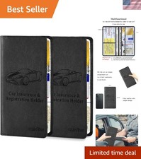 2 Leather Car Registration  Insurance Card Holder Organizer w/ Magnetic Shut