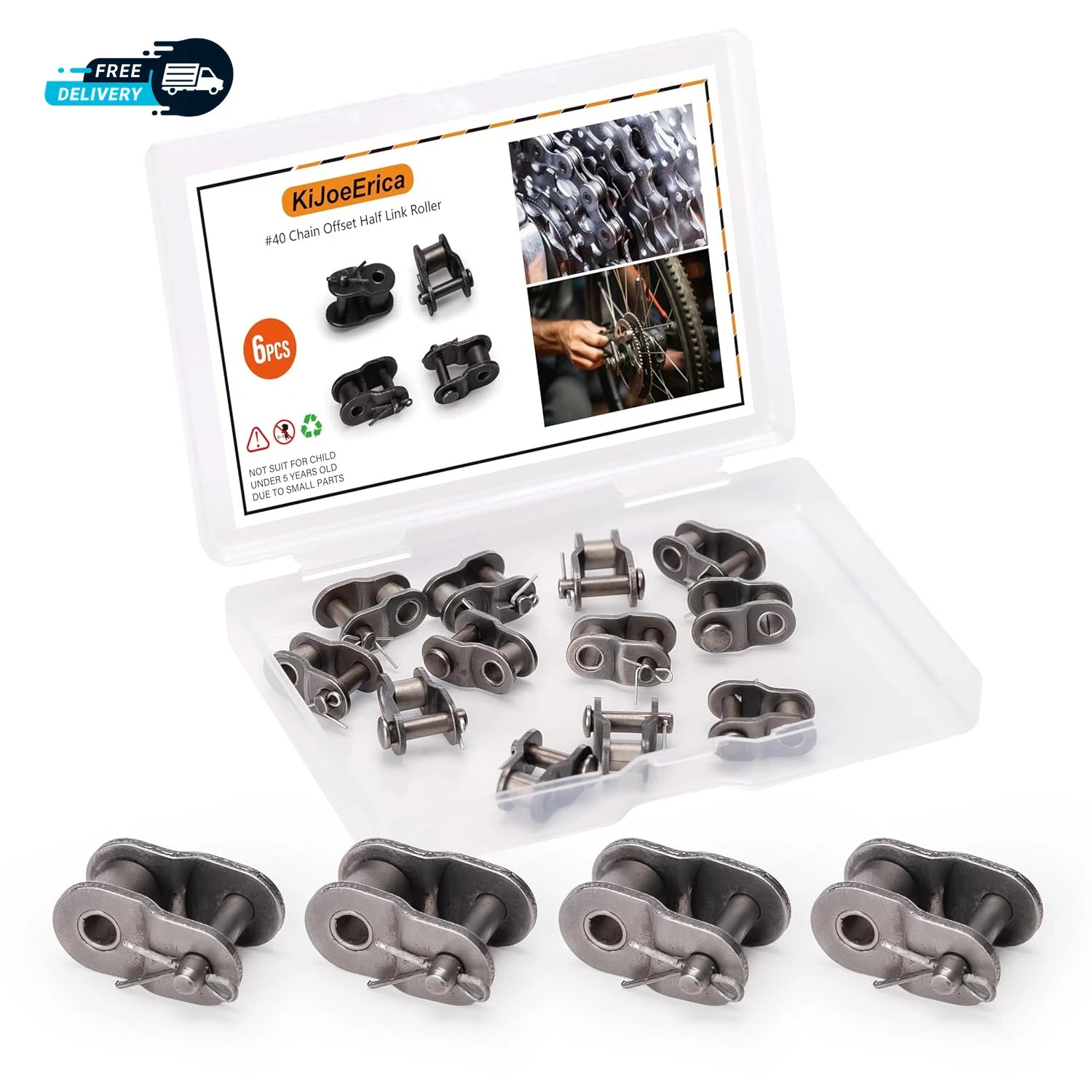 #40 Chain Master Link 6Pcs 1/2 Pitch Chain Offset Half Link Roller for Mini Bike