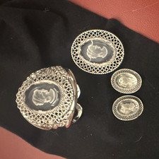 Vintage Whiting & Davis Cameo Bracelet Brooch Earrings 4 Pc Jewelry Set