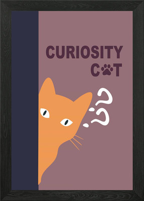 Curiosity Katze Illustration gerahmtes Wandbild Poster Leinwanddruck Bild