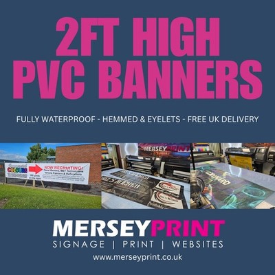 2 Fuß x 10 Fuß PVC-Banner mit Ösen - KOSTENLOSE UK-LIEFERUNG 