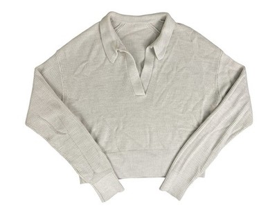 LULULEMON Collared Merino Wool Blend Cropped Pullover Sweater Heathered Bone S
