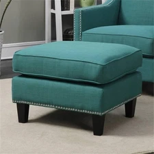 Pemberly Row Contemporary Ottoman in Teal with Espresso Wooden Feet