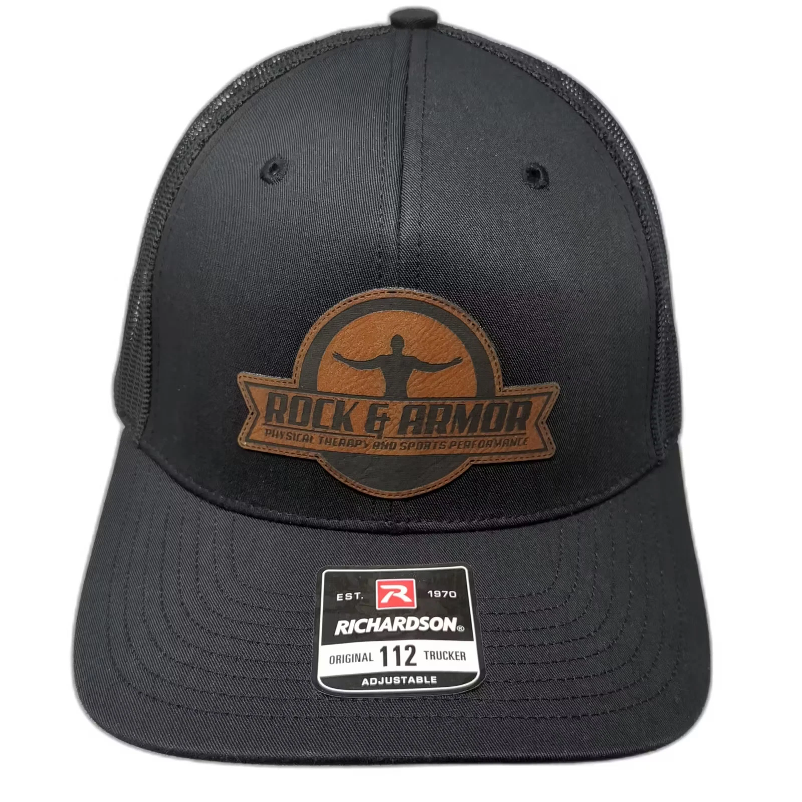 Richardson Trucker Hat Black Brown One Size Snapback Mesh Rock & Armor Patch