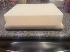 Vintage Tupperware Sheet Cake Carrier 2 Pc Harvest Gold No Handle 15"x11"