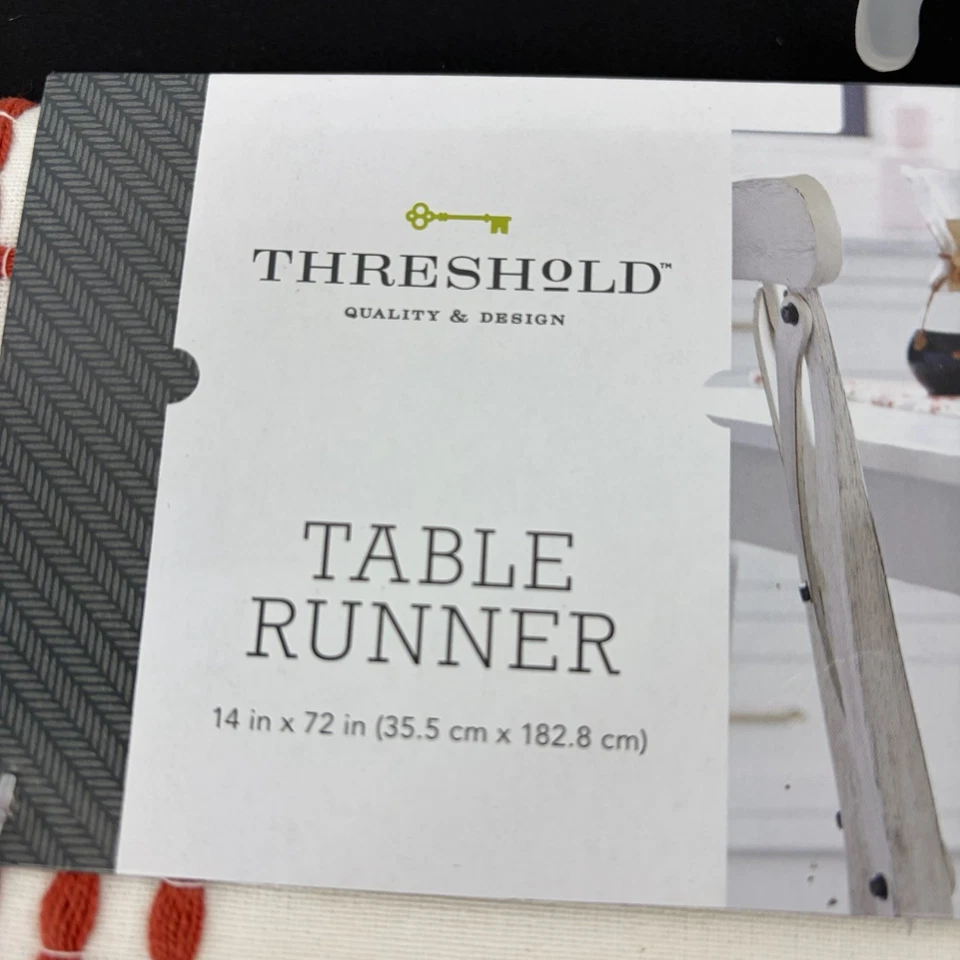 Threshold Table Runner NEW 14x72 Red Off White Ivory Cotton Fringe Stripe - Image 4 of 4