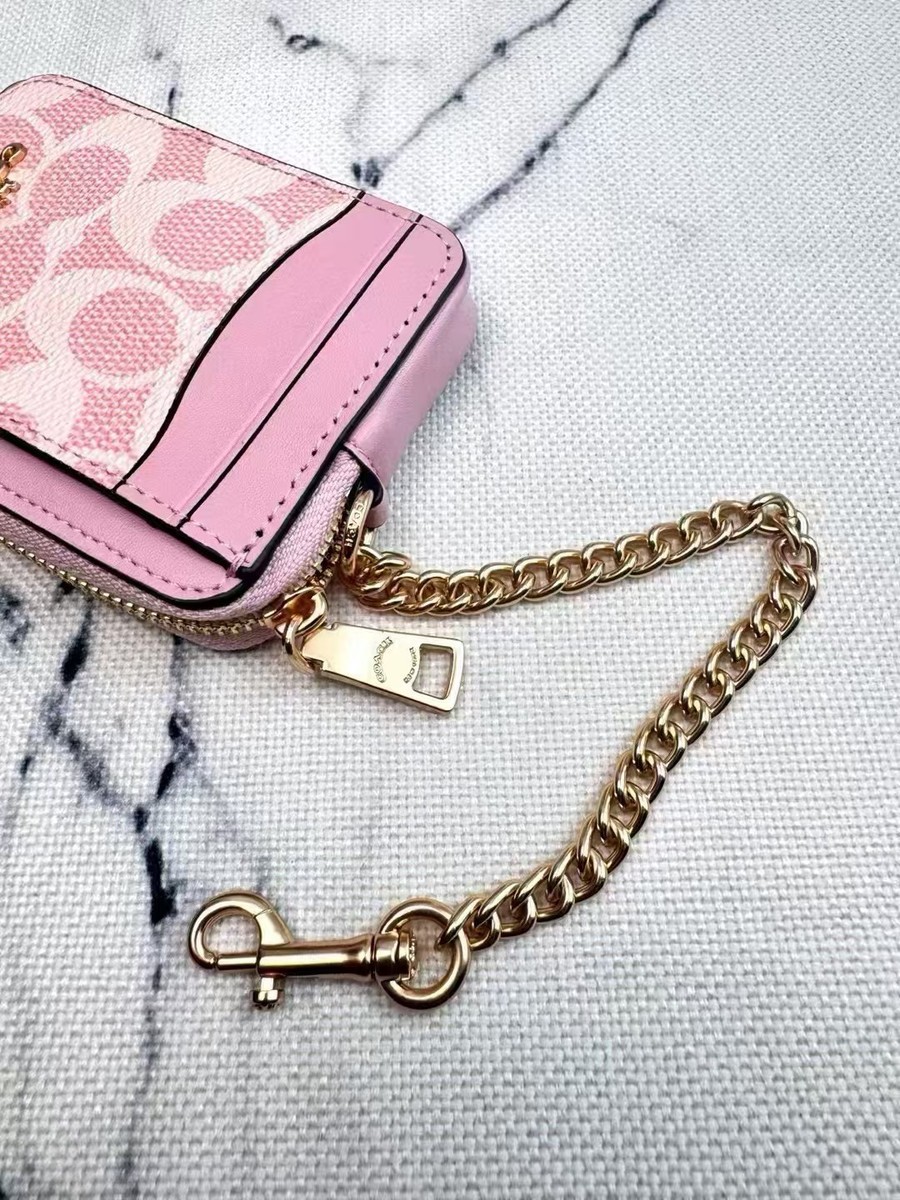 NWT Coach Zip Card Case In Signature Canvas CW883 POWDER PINK!! | eBay