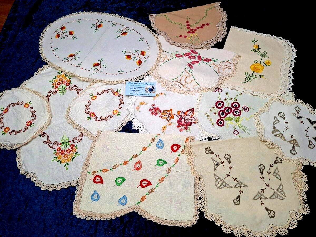 Bulk #5 Vintage 12 Hand Embroidered Linens - Centrepieces & sets - to Use