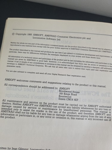 Manuel Amstrad PCW User Guide CP/M - Zdjęcie 2 z 6