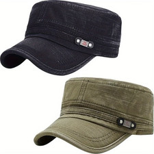 2 Military Cadet Caps Army Patrol Hats Washed Cotton Castro Style Black Olive