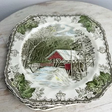 Christmas Plates Set Of 3 Johnson Brothers The Friendly Village VTG Salad Plates