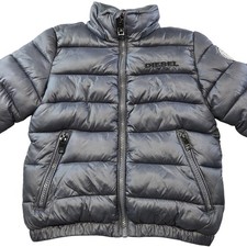 Diesel Jacket 3T Black Puffer Insulated Logo Unisex Kids Winter Coat Zipper
