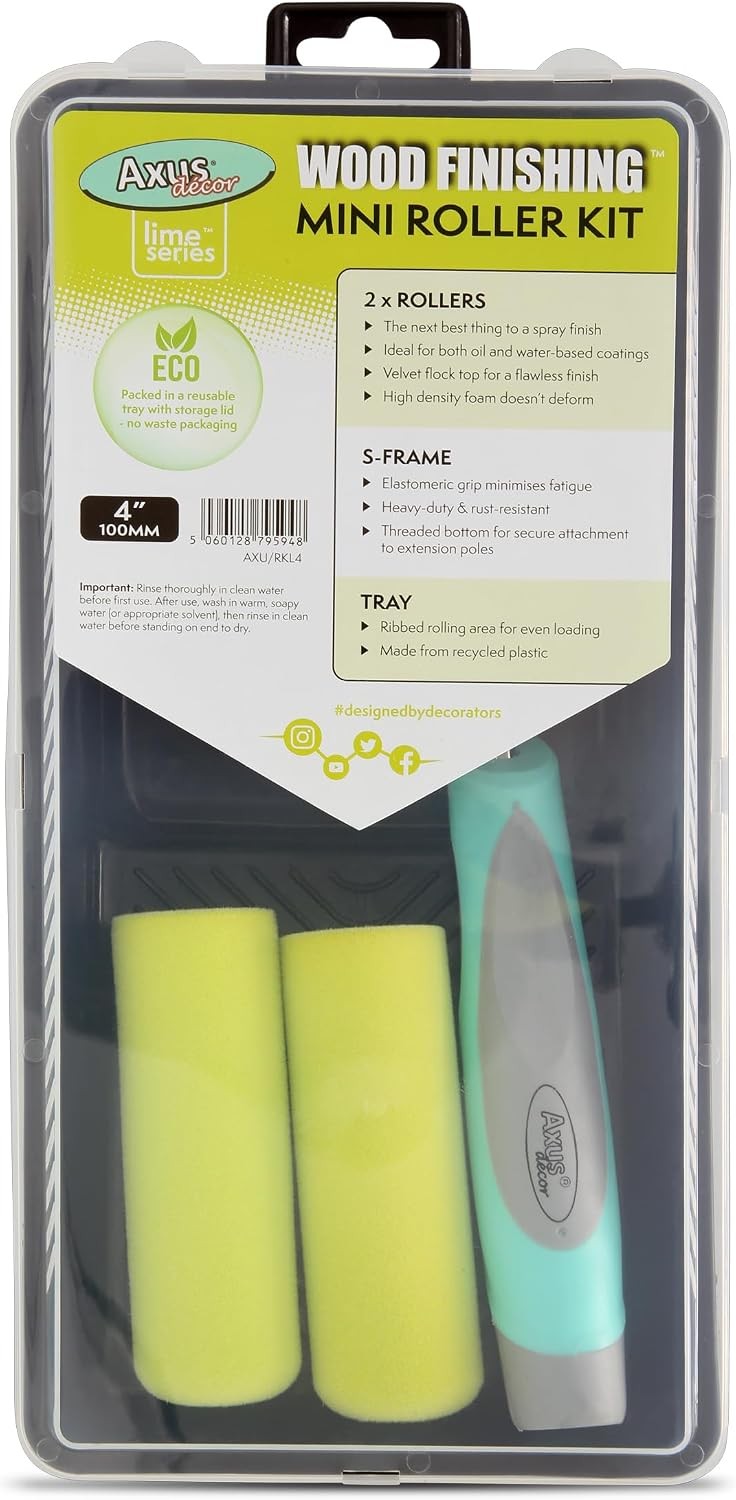 Axus Decor Wood Finishing 5PC Roller Kit (Lime Series) Paint Roller Tray & Frame - Wood Finish Roller Sleeve, Compatible with Solvent & Water Based Paints, for Professional & DIY - 4"/100mm - Image 4