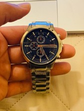 Image of Armani Exchange Men's Silver Stainless Steel Watch 46mm AX2155 with Blue Dial