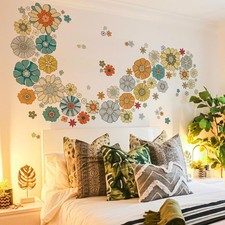 Boho Retro Flower Wall Decal - Retro Floral Decor Stickers,Peel and Stick