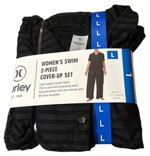 Hurley Women's Swim Cover Up Lightweight Crochet 2-Peice Set BLACK LARGE NWT