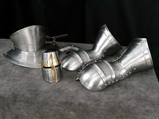 4pc Medieval Steel Armor Set Left Gauntlets Visored Gorget Mini Crusader Helmet