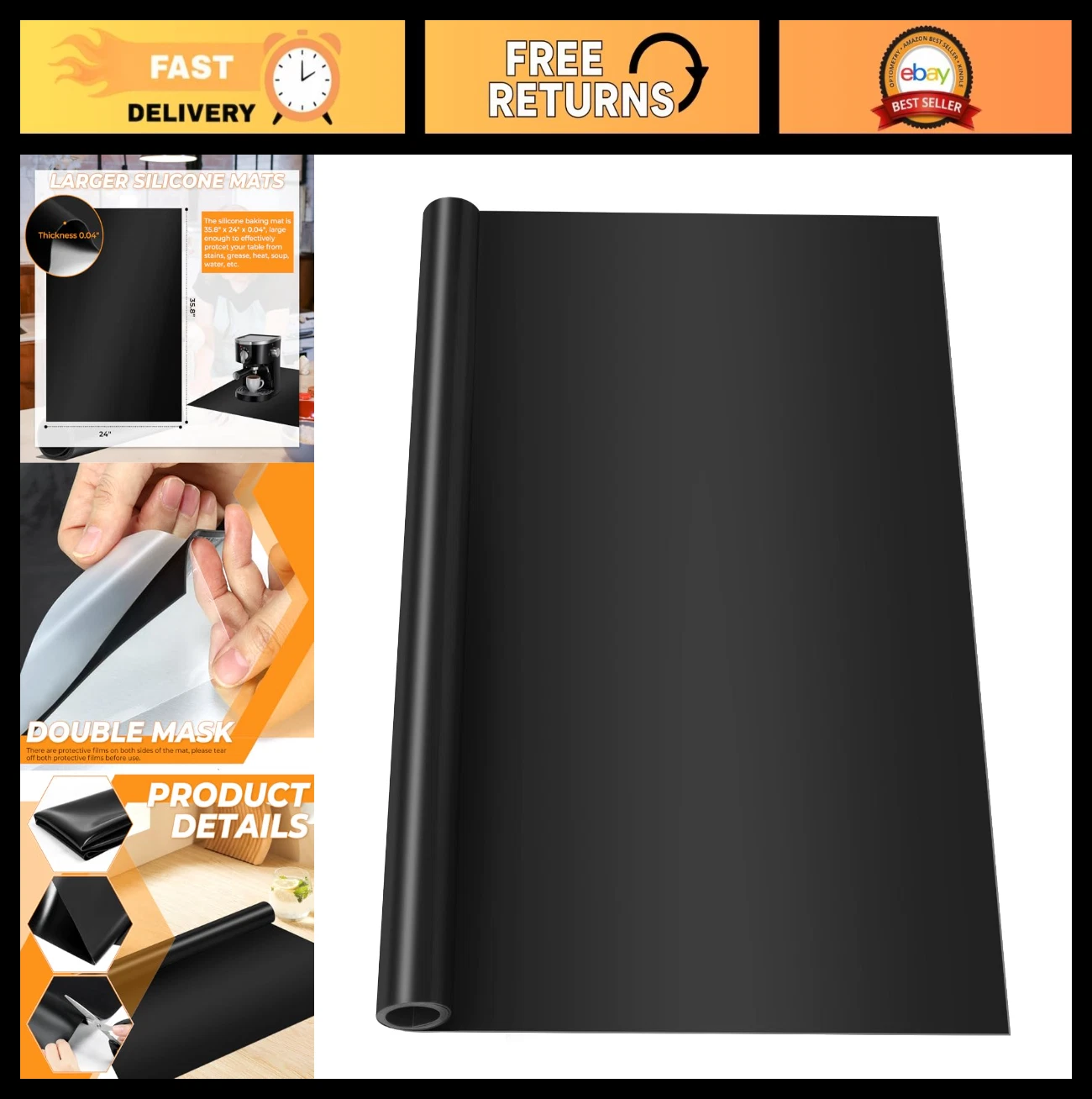 Extra Large Silicone Craft Mat 36"x24" - Thick, Heat-Resistant, Washable for Bak
