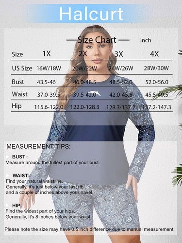 Women Padded Plus Size Swimsuits 2 Piece Rashguard with Boyleg Shorts Navy 2X - Picture 6 of 6