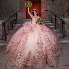 Princess Quinceanera Dresses Beads Lace Applique Off Shoulder Sweet 15 Ball Gown