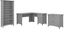 Bush Furniture Salinas L Shaped Desk with File Cabinet and 5-Shelf Bookcase 3 Pi