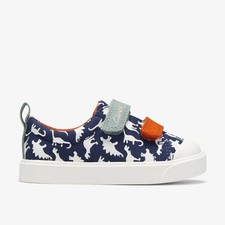 Clarks Boys City Path Toddler Navy Print Canvas,Riptape Textile Casual