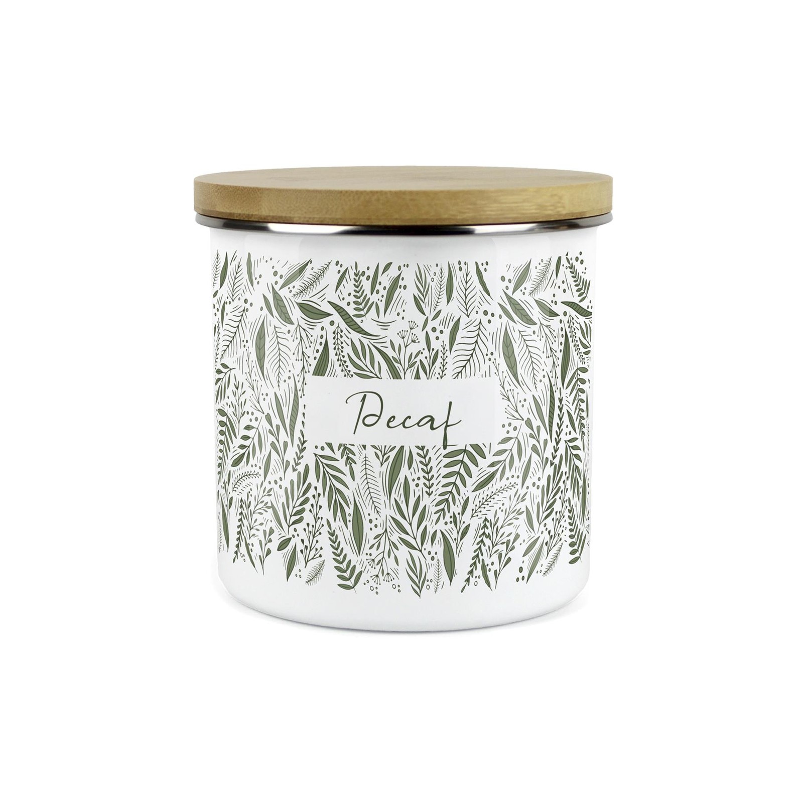 Purely Home - Green Leaves - Enamel Airtight Decaf Storage Canister