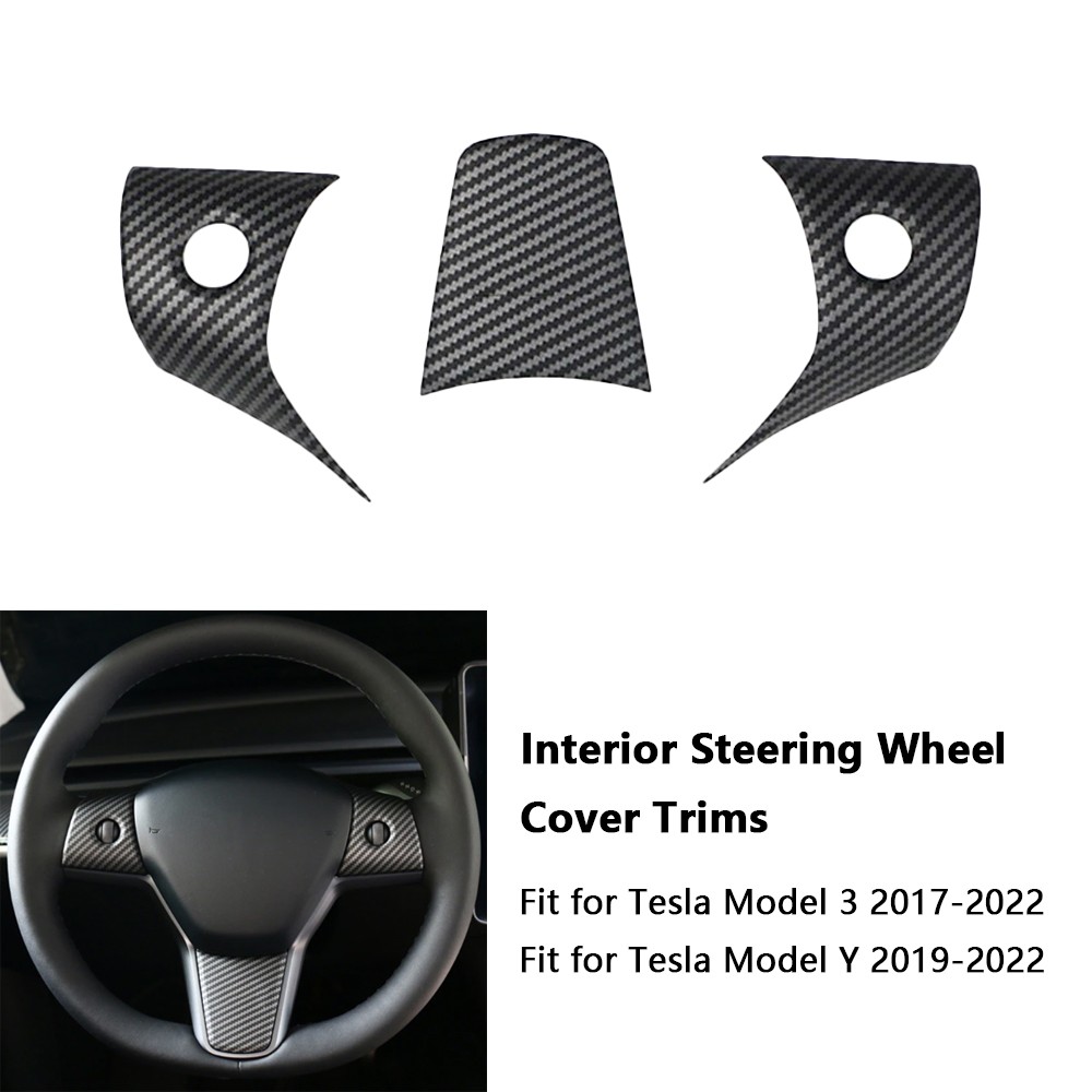 Steering Wheel Cover Sticker Matte Carbon Fiber Look For Tesla Model 3 17-22