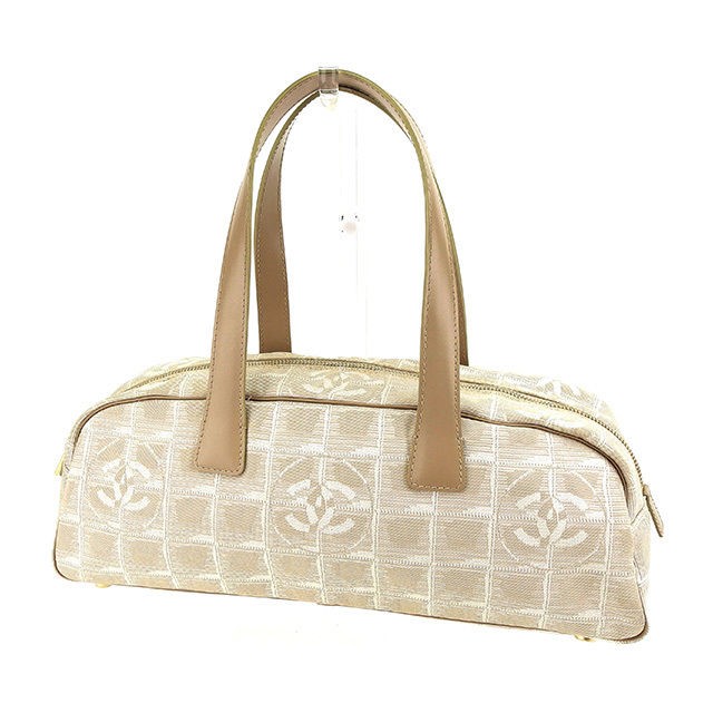 Chanel Handbag Bag Mini Bostontravel Line Beige Gold Nylon Jacquard Calf