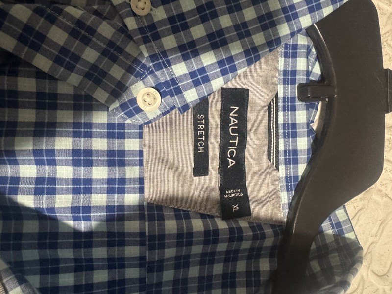 Nautical Men's XL Long Sleeve Button Down Dress Shirt Blue White Plaid Cotton