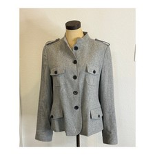 Y2K Banana Republic Miliary Utility Wool Blend Jacket Blazer Gray Women size 14