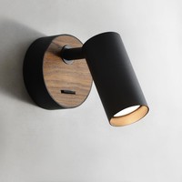Wandlampe Mit Schalter,Wandleuchte Innen Holz Vintage,Schwarz Aluminium