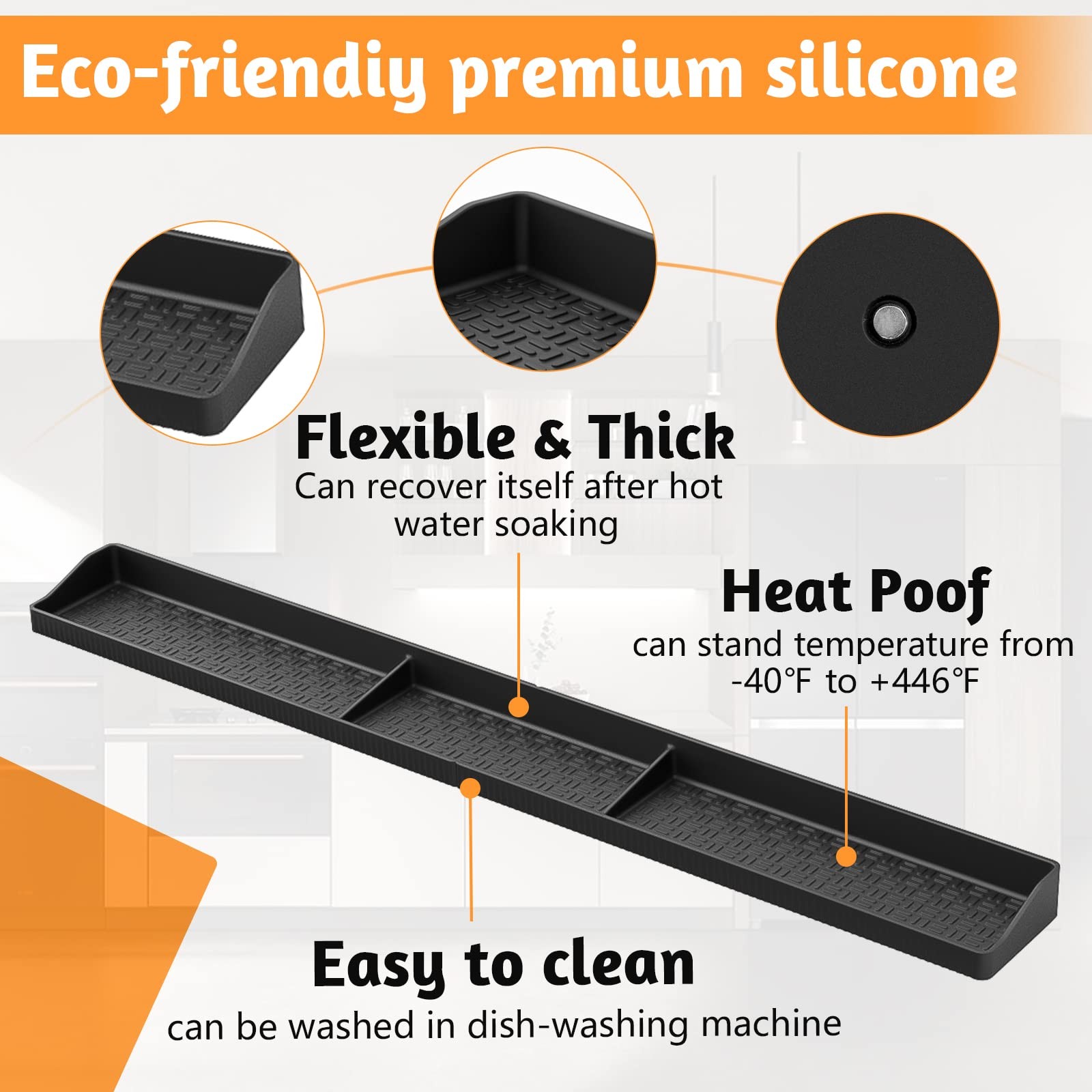 30 Inch Silicone Stove Top Shelf Magnetic for Kitchen Gadgets, Soft Flexible ...