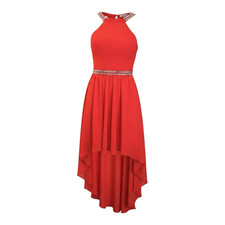 Red Rhinestone High Low Dress Size 1 Juniors Sleeveless Party Jewel Waist
