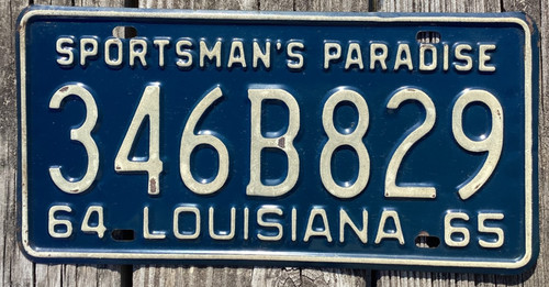1965 LOUISIANA LICENSE PLATE - 1964-1965 346B829 GRETNA ALGIERS
