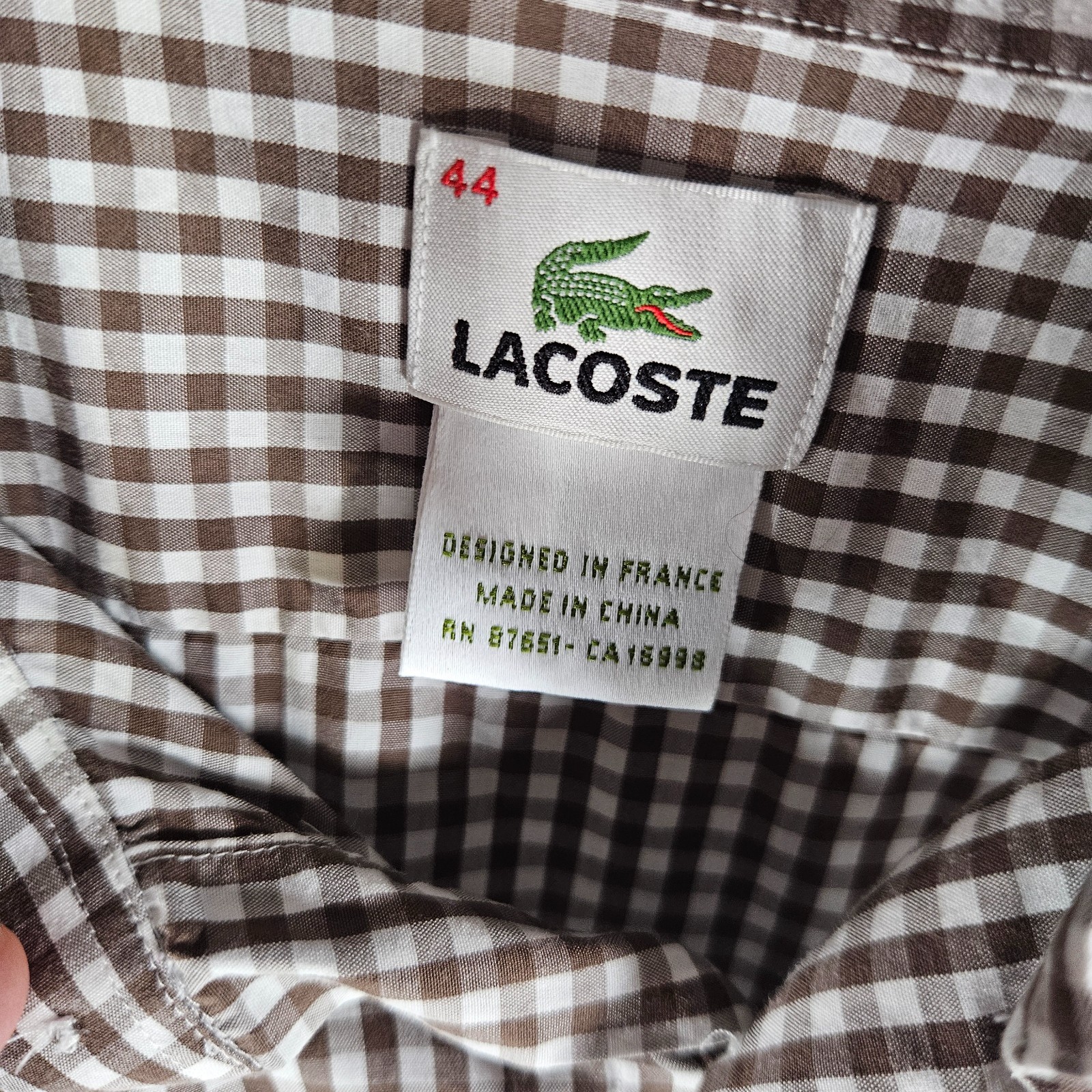 Lacoste Mens XL 44 Brown Check Dress Shirt Long Sleeve Button Down Crocodile thumbnail 2